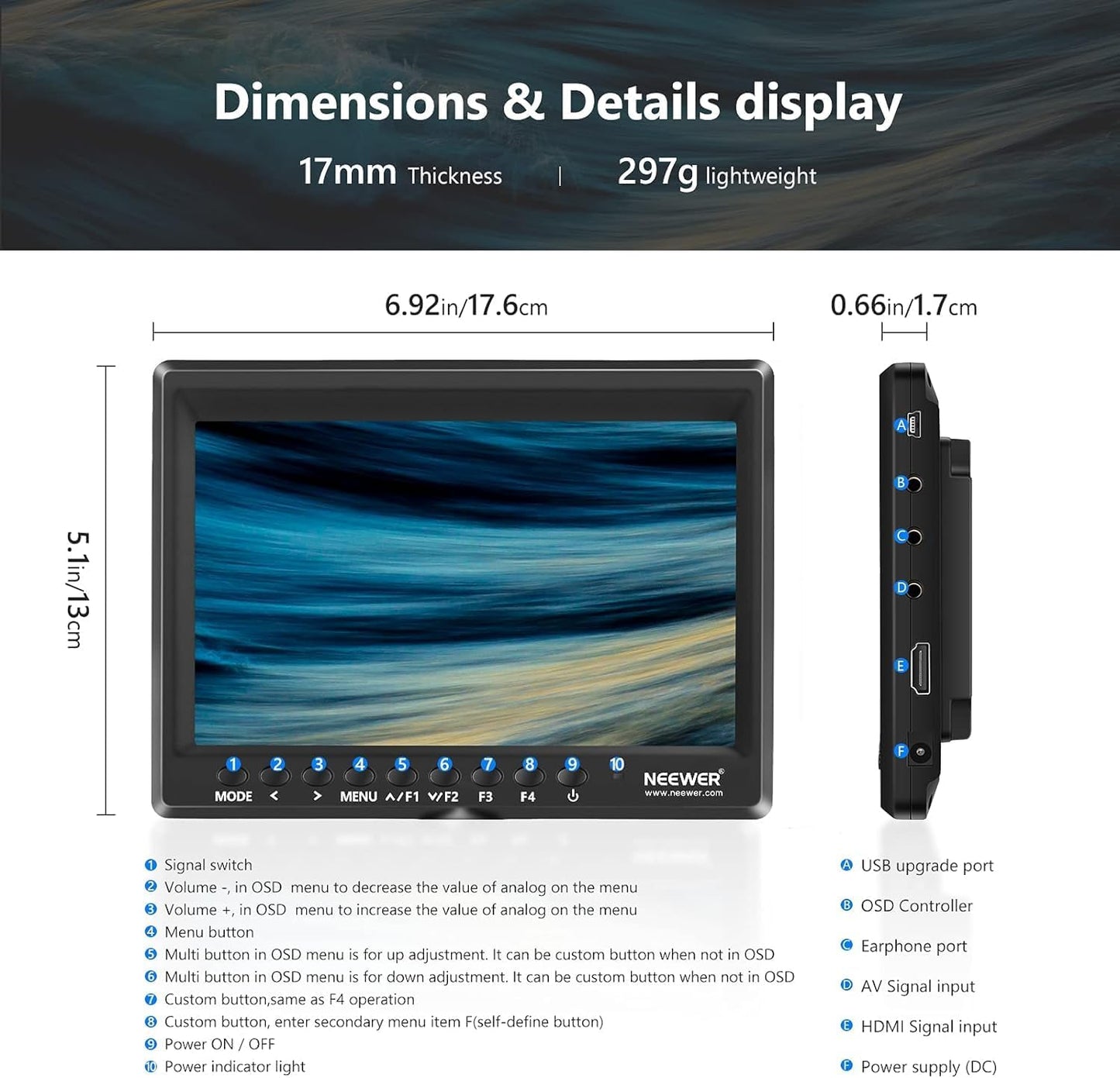 Neewer F100 7-Inch Camera Field Monitor Kit