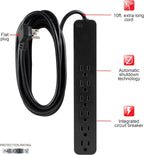GE 62934 6-Outlet Surge Protector, 10ft Cord, 840 Joules