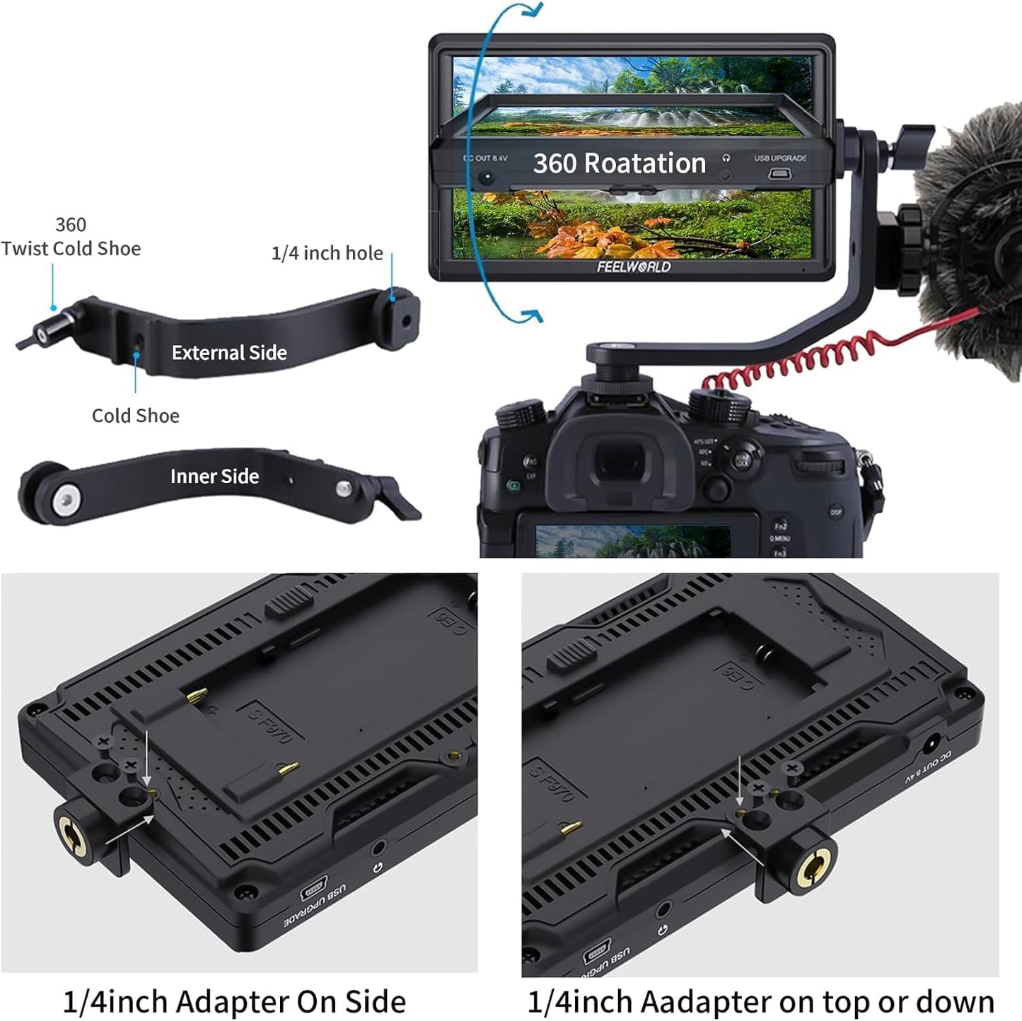 FEELWORLD F5 S55001 6" Camera Field Monitor 4K HDMI Bundle