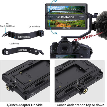 FEELWORLD F5 S55001 6" Camera Field Monitor 4K HDMI Bundle