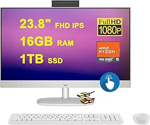 HP 24 All-in-One Touch Ryzen 5 Desktop + HDMI Cable — main product image