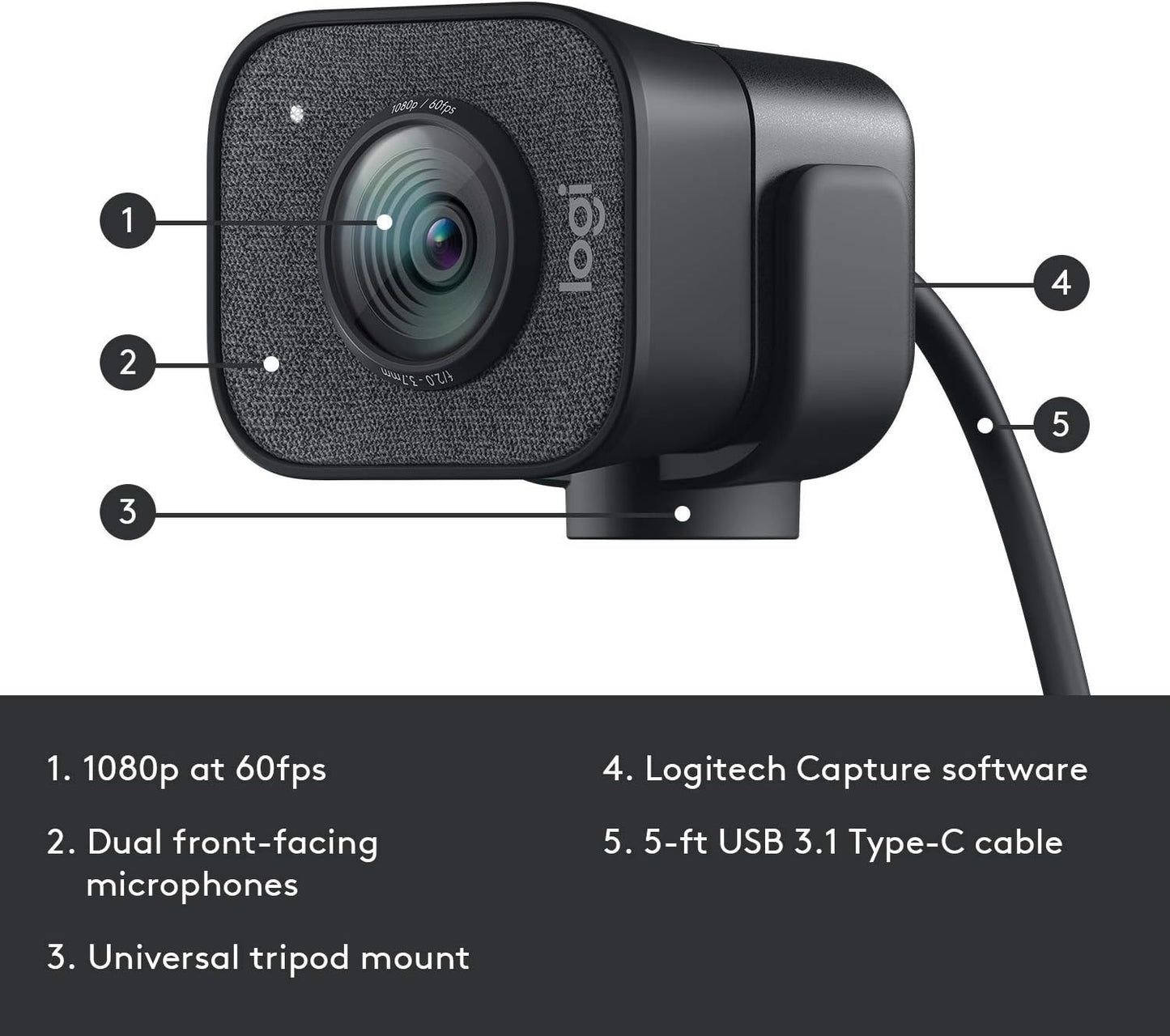 Logitech 960-001286 StreamCam 1080P HD 60fps Webcam (Renewed)
