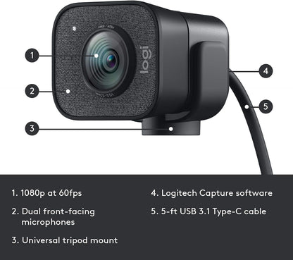 Logitech 960-001286 StreamCam 1080P HD 60fps Webcam (Renewed)