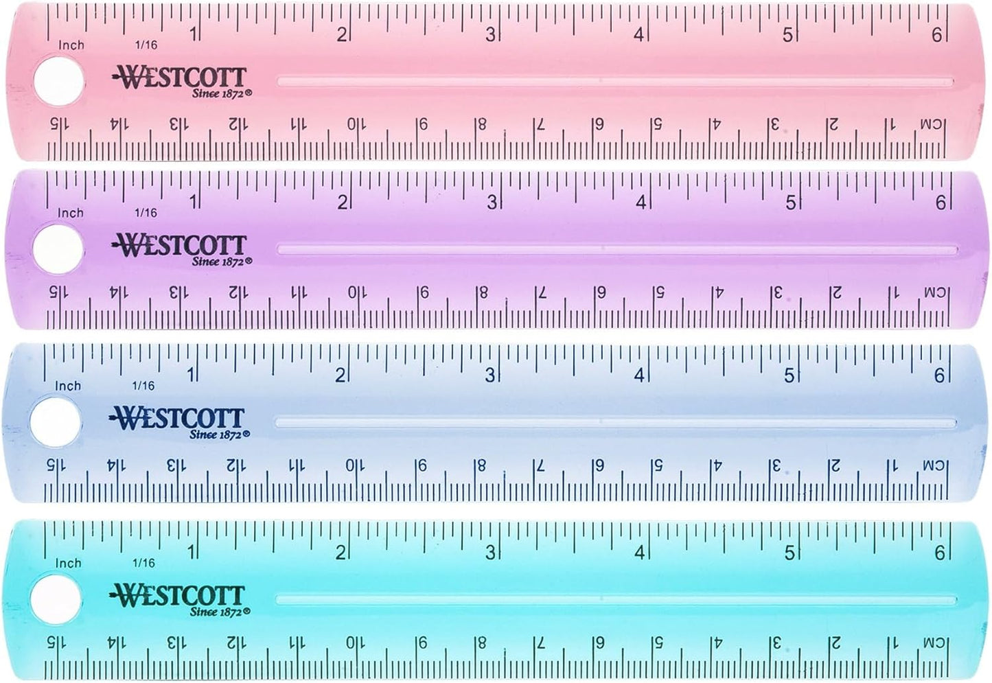 Westcott 6-Inch Plastic Ruler - Assorted Colors, 2-Pack