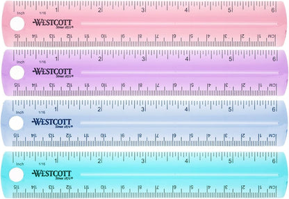 Westcott 6-Inch Plastic Ruler - Assorted Colors, 2-Pack