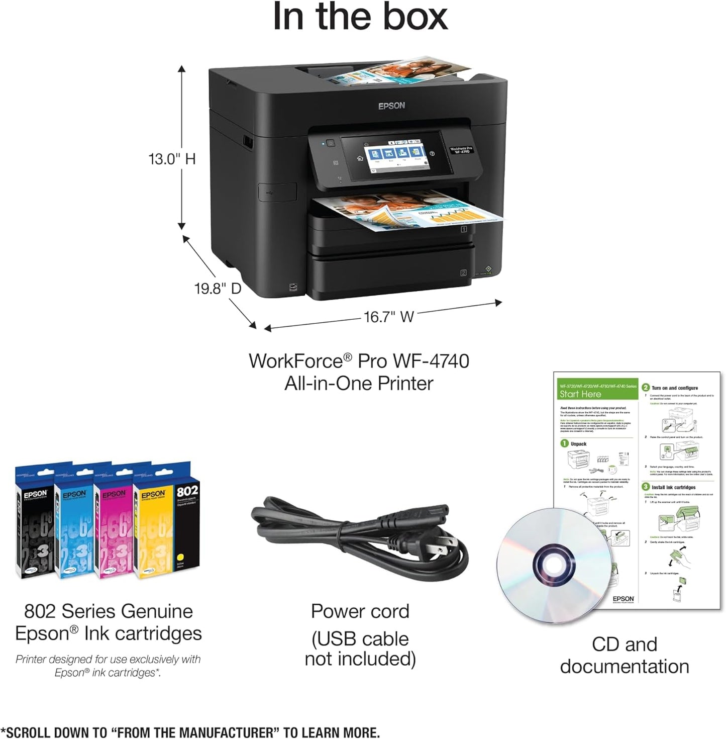Epson C11CF75201 WorkForce Pro WF-4740 Wireless Color Inkjet Printer