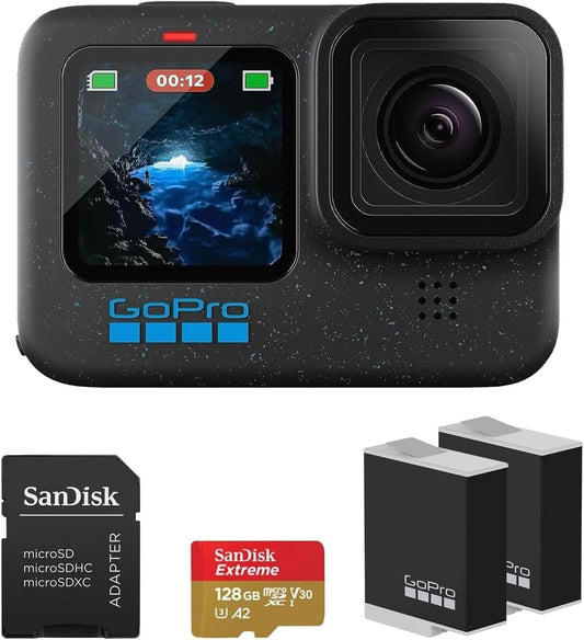 GoPro HERO12: Black 4K Camera Bundle with Battery & 128GB Card
