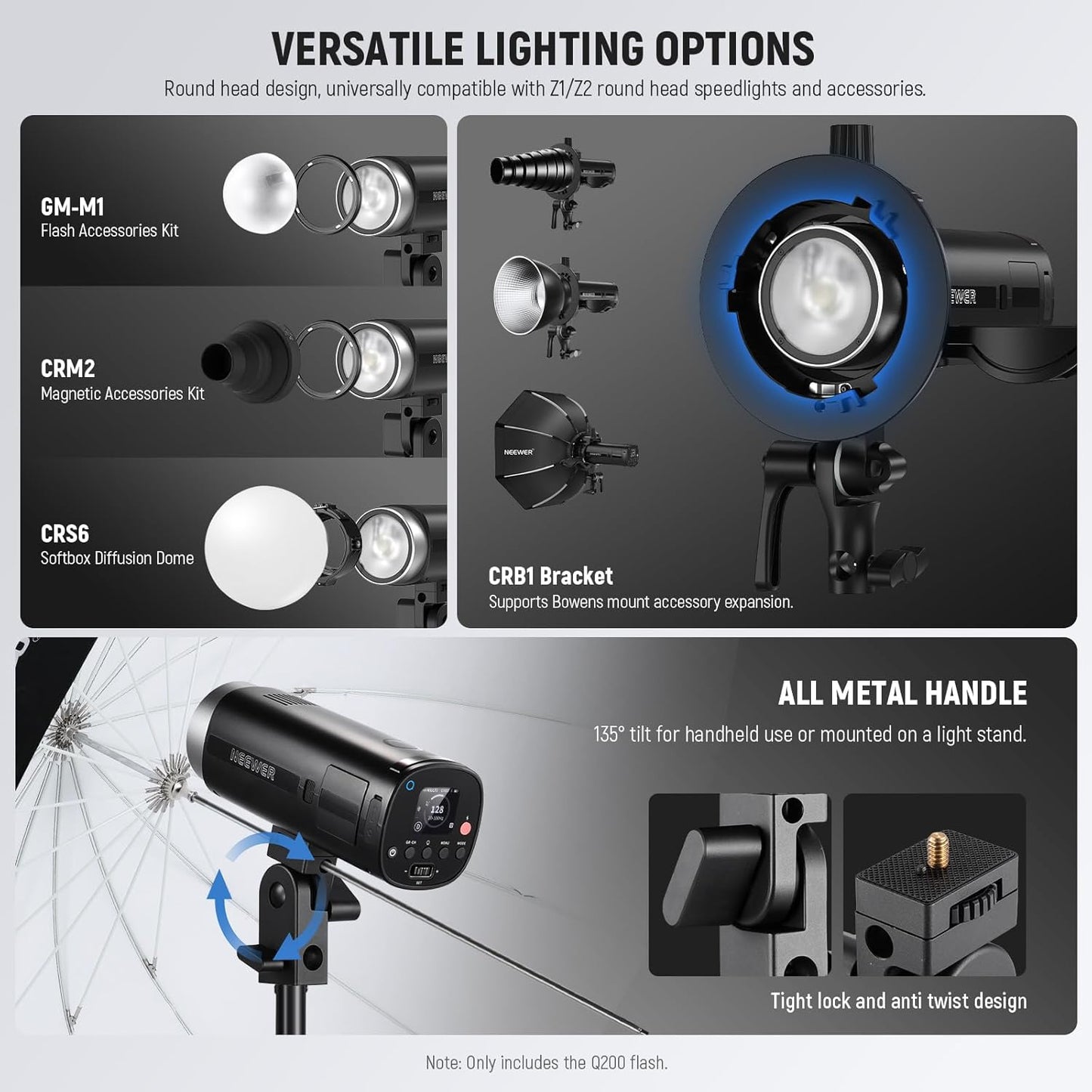 Neewer Q200 200Ws Outdoor Flash Strobe - Battery Powered Monolight