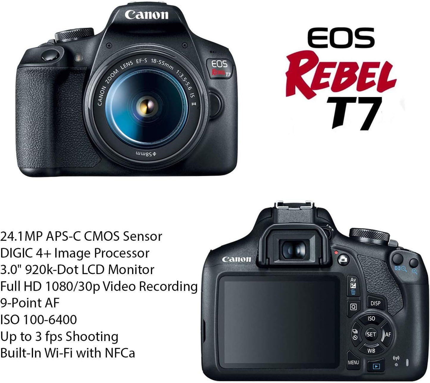 Canon EOS Rebel T7 Renewed DSLR Camera Bundle