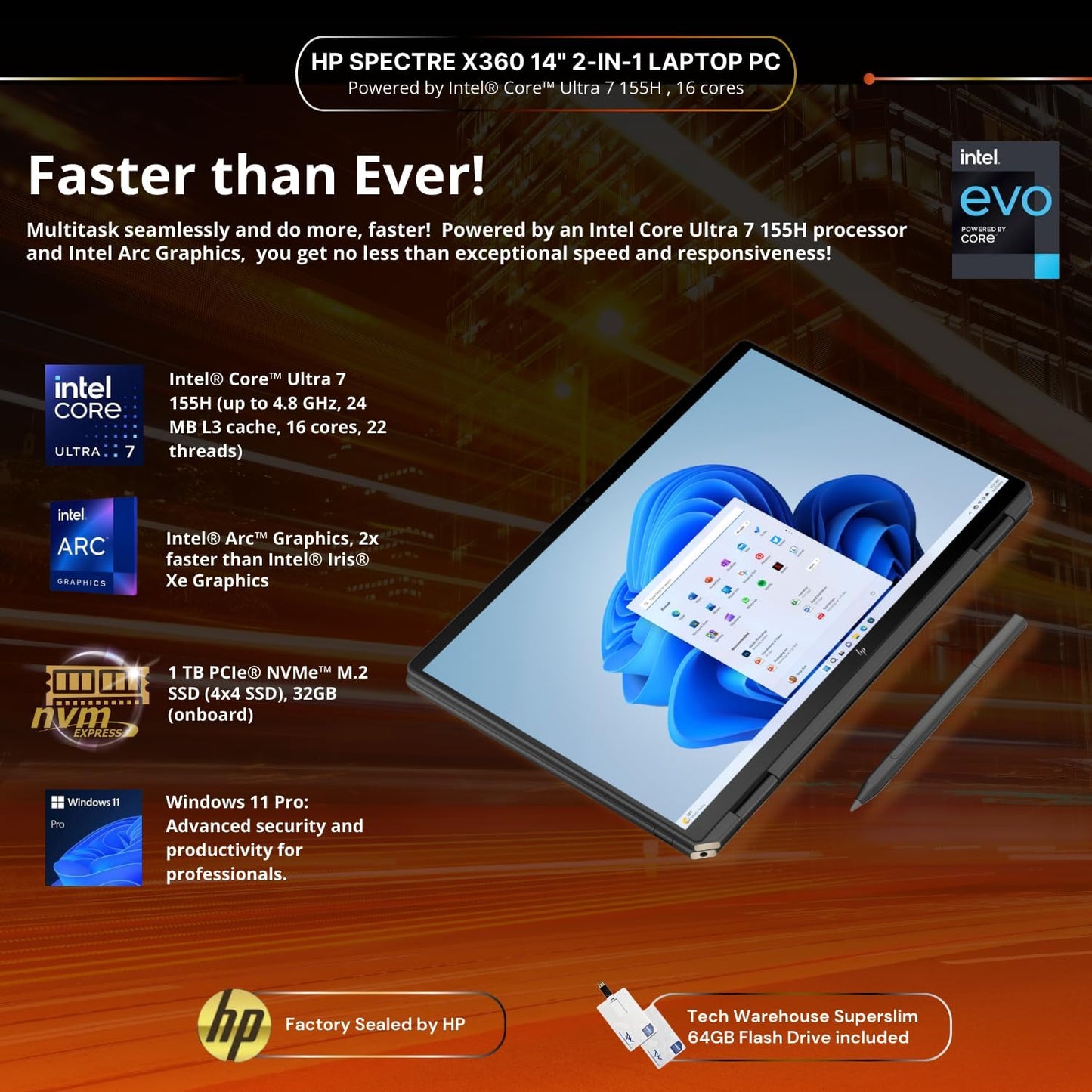 HP Spectre 14T x360 Intel Ultra 7 OLED Touch Laptop