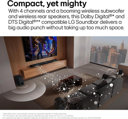 LG S40TR 4.1 Channel Soundbar - Wireless Subwoofer and Rear Speakers