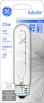 GE 45144 25-Watt Crystal Clear Tubular T10 Light Bulb