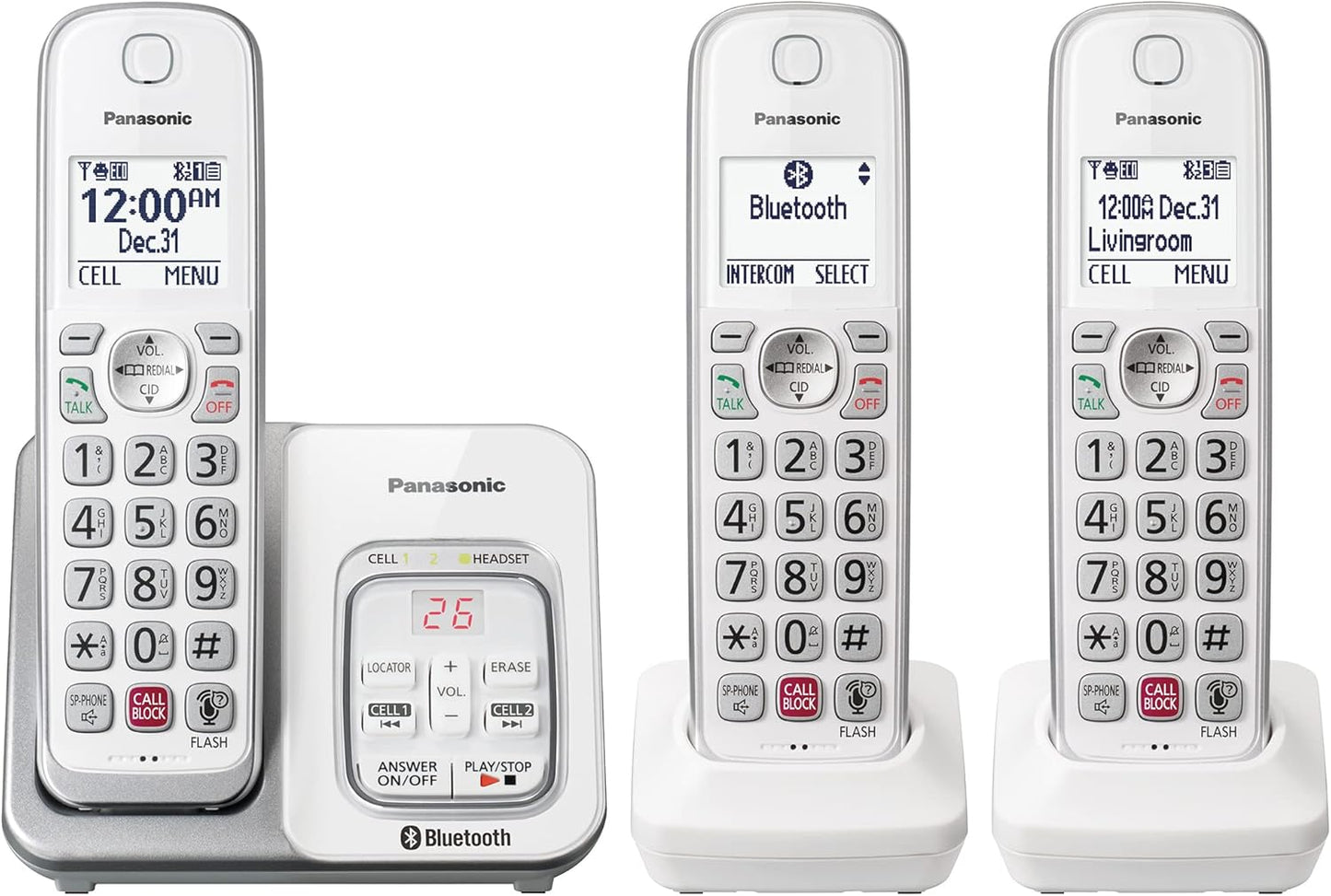 Panasonic KX-TGD863W Cordless Phone Answering Machine 3-Handset