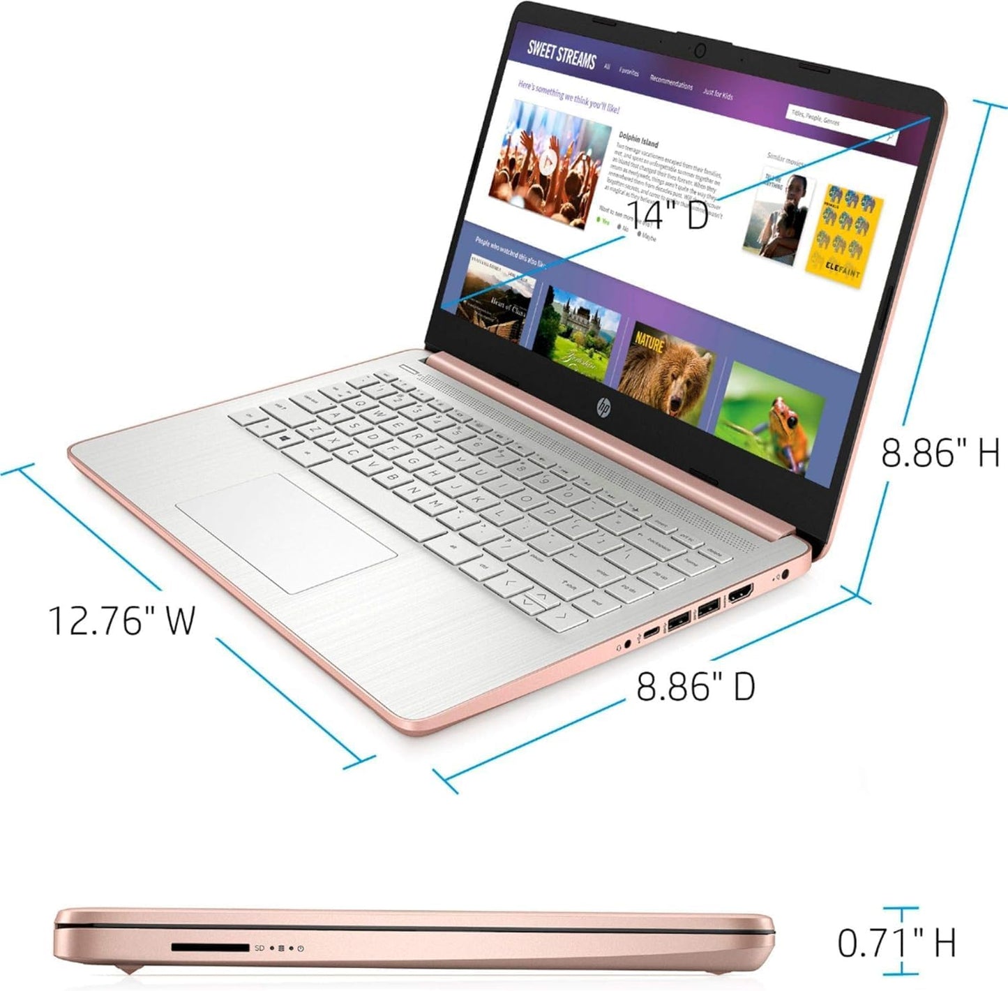 HP Ultrabook 14 Intel 4-Core Rose Gold Laptop with Microsoft 365