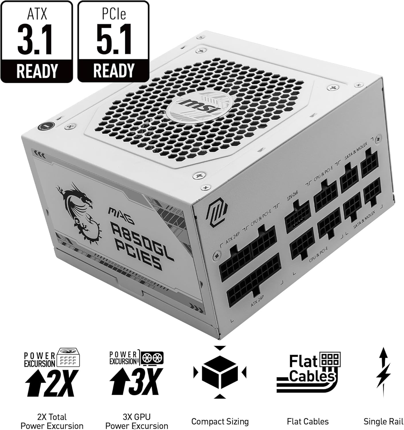 MSI MAGA850GLPCIE5WT A850GL PCIE5 White 850W PSU