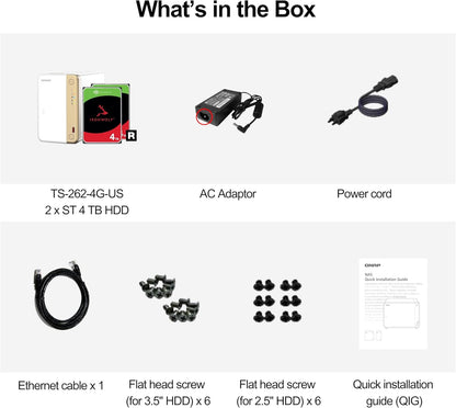 QNAP TS-262-4G-24ST-US 2-Bay NAS with 4TB IronWolf HDDs