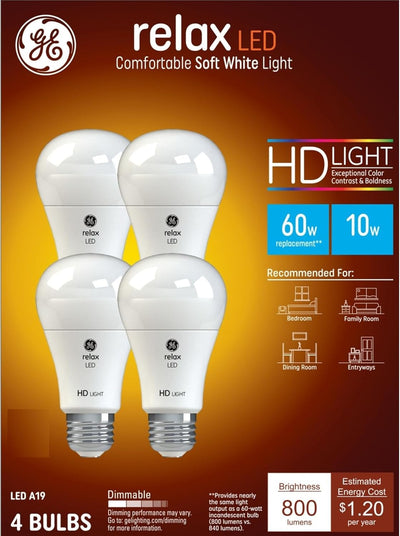 GE 42977 Relax LED 60W Soft White A19 4-Pack