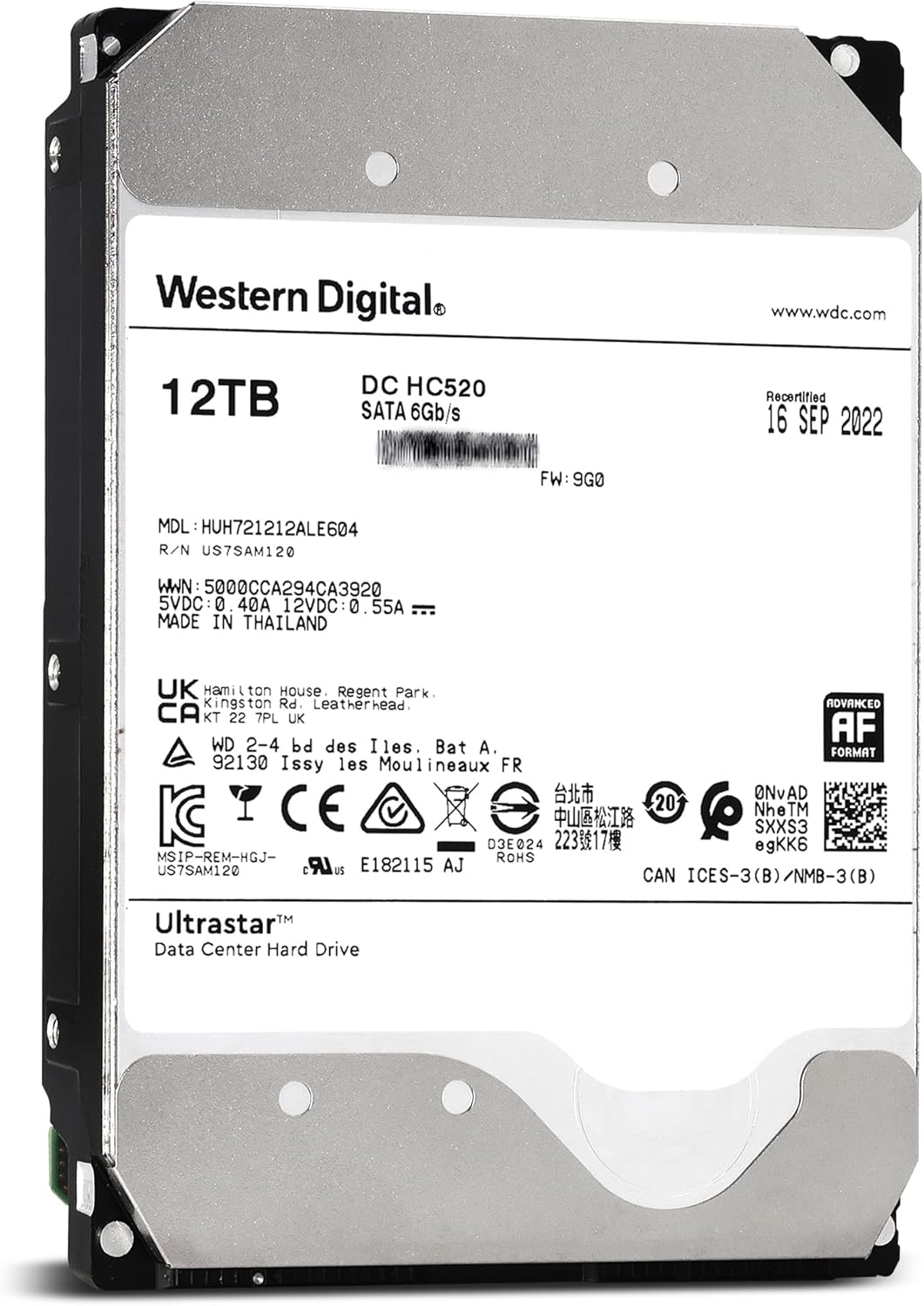 Western Digital Ultrastar DC HC520 12TB SATA HDD (Renewed)