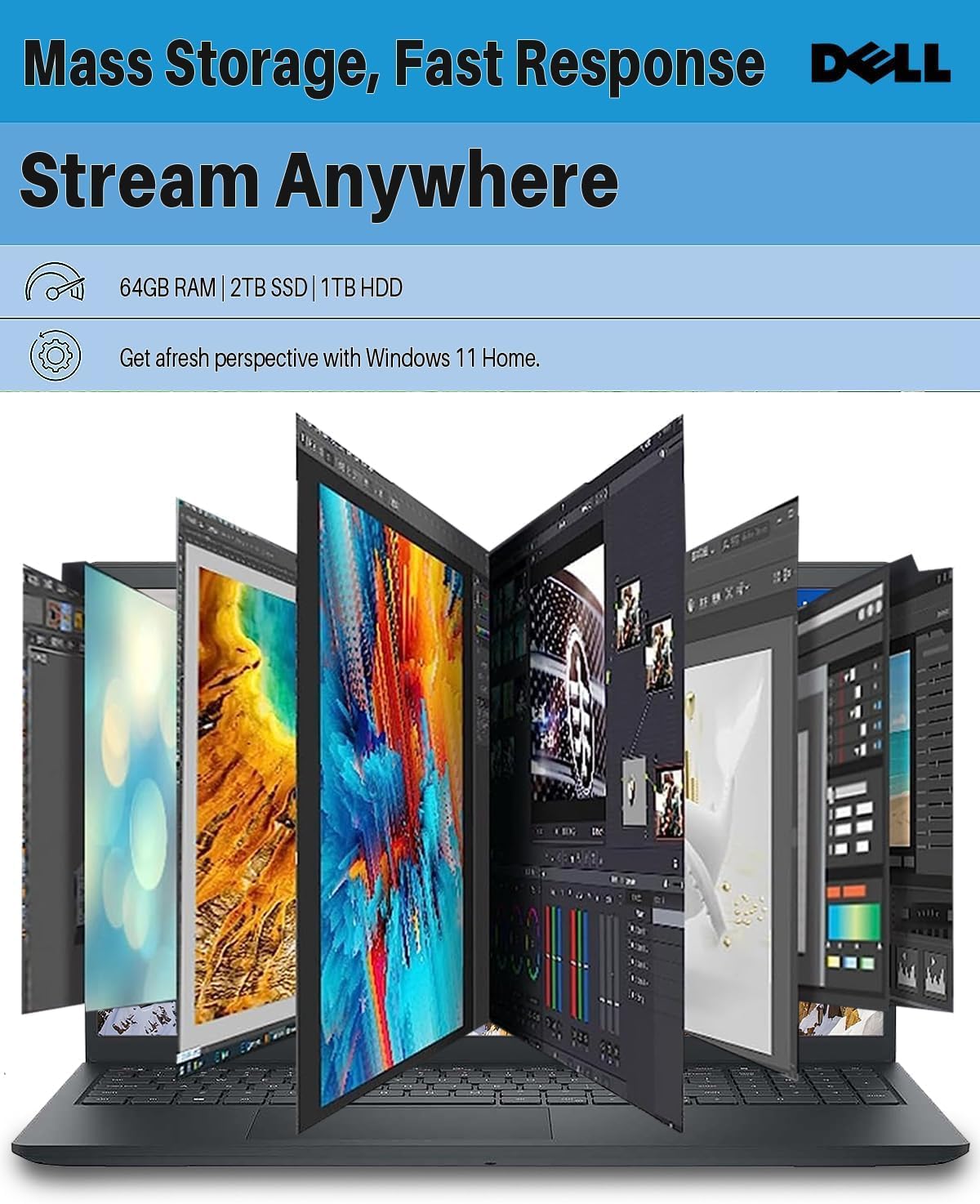 Dell Inspiron 15 Touch Laptop: i7, 64GB RAM, 2TB SSD + 1TB HDD