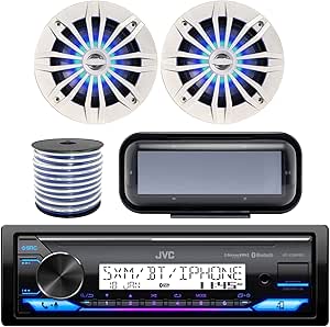 JVC KDX33MBS Marine Bluetooth Radio LED Speakers Bundle
