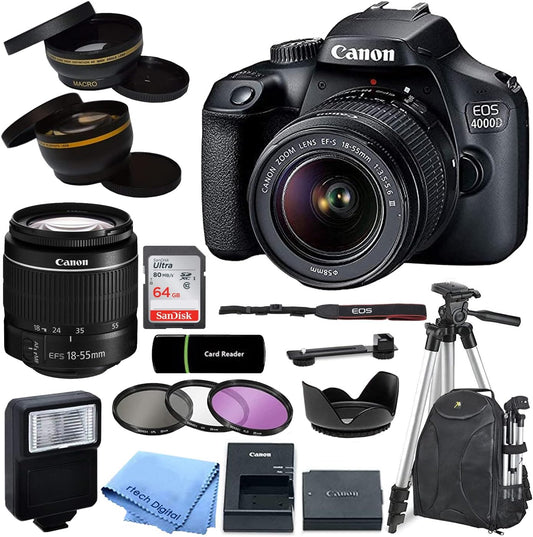 Canon 4000D Rebel T100 DSLR Camera Lens Kit (Renewed)