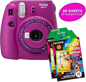 Fujifilm Instax Mini 9 Purple Instant Camera + 2 Rainbow Films