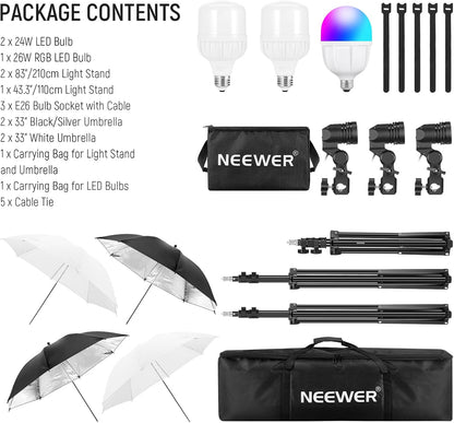 Neewer 10103701 400W Photography Lighting Kit Umbrellas LED