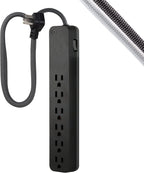 GE 62690 6-Outlet Surge Protector 3 Ft Braided Cord