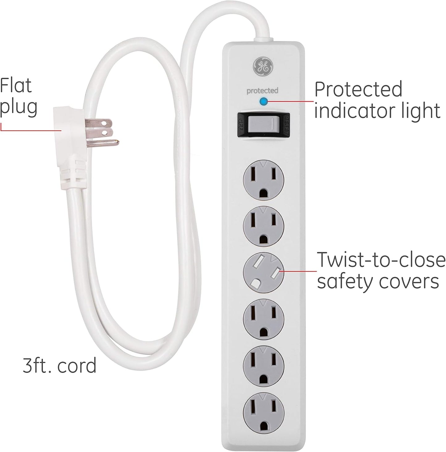 GE 54634 6-Outlet Surge Protector Power Strip 2-Pack