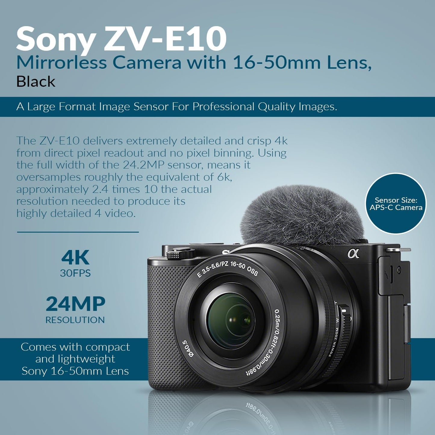 Sony ZV-E10 APS-C Mirrorless Vlogging Camera 16-50mm Lens Bundle