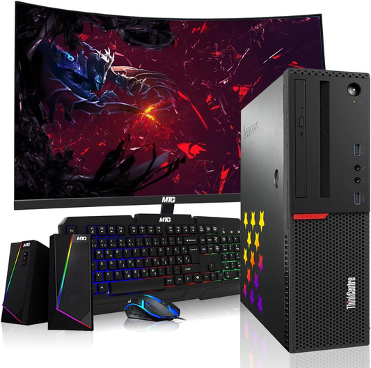 Lenovo ThinkCentre i7 Gaming PC Bundle 24" Monitor RX 550 Renewed