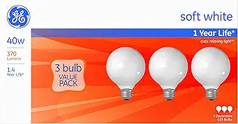 GE 40-Watt White Globe Light Bulbs 3-Pack — main product image