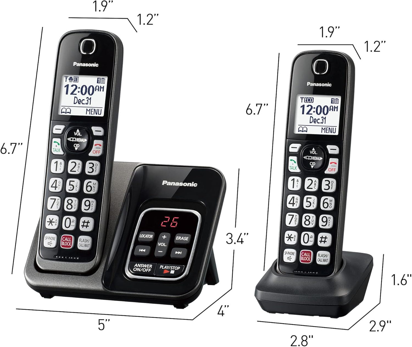 Panasonic KX-TGD832M Cordless Phone Answering Machine 2-Handset Metallic Black