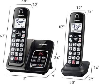 Panasonic KX-TGD832M Cordless Phone Answering Machine 2-Handset Metallic Black