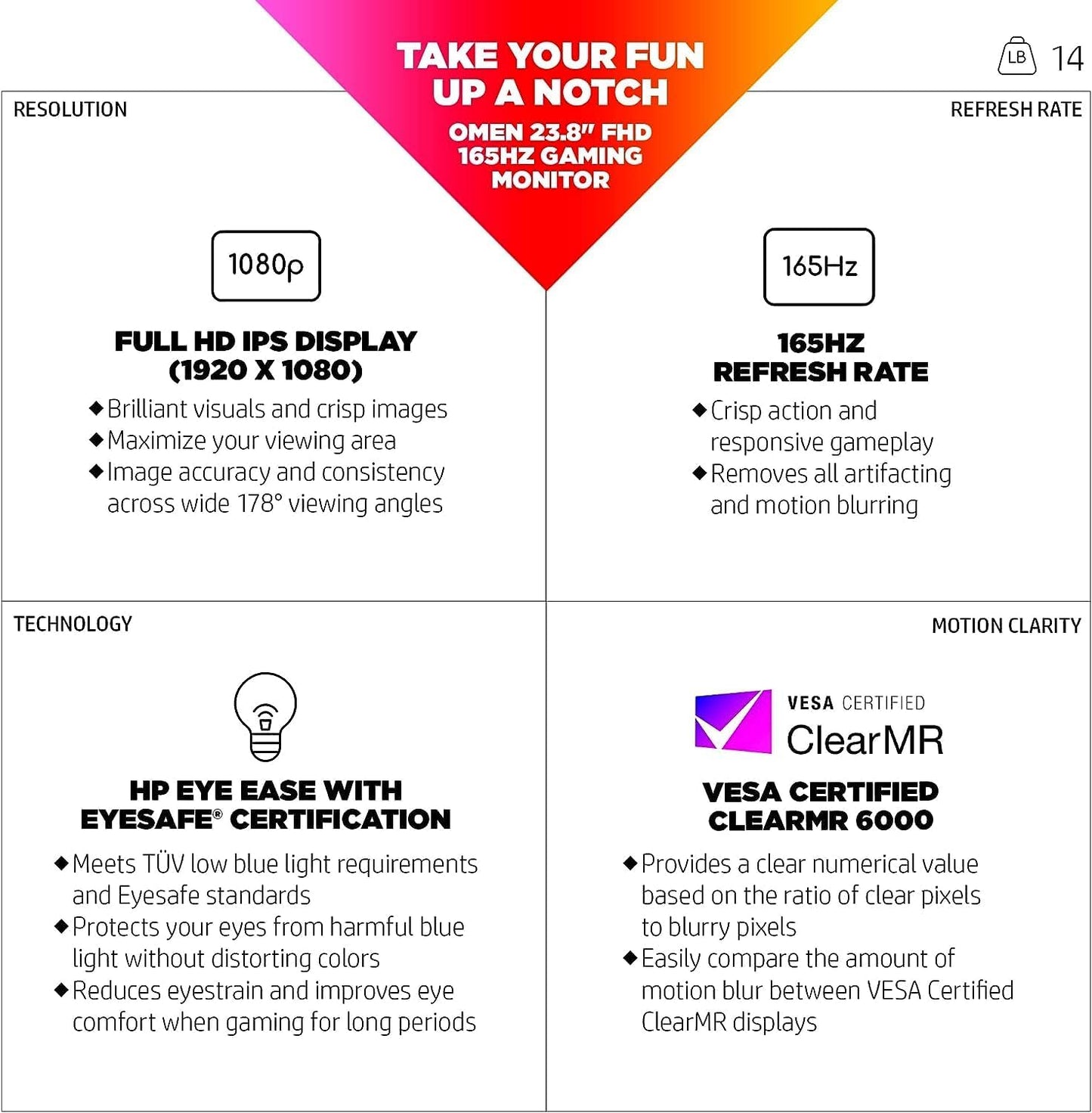 HP 780D9AA#ABA OMEN 24" 165Hz Gaming Monitor (Renewed)