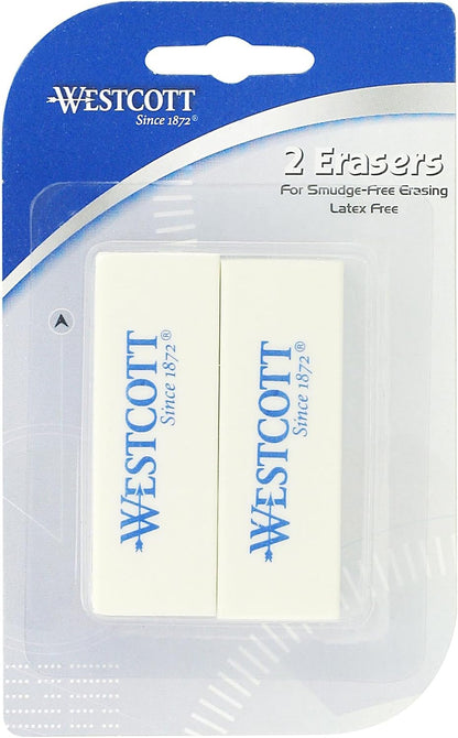 Westcott Eraser 2-Pack White Latex-Free Erasers
