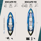 Pelican iESCAPE Inflatable Kayak - 1-2 Person Recreational Boat