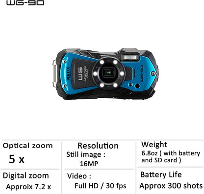 Pentax 02145 WG-90 Blue - Waterproof Shockproof Digital Camera