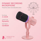 FEELWORLD PM1 Dynamic XLR USB Podcast Microphone Pink