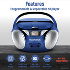 Magnavox 813164 Portable CD Boombox AM/FM Radio Blue