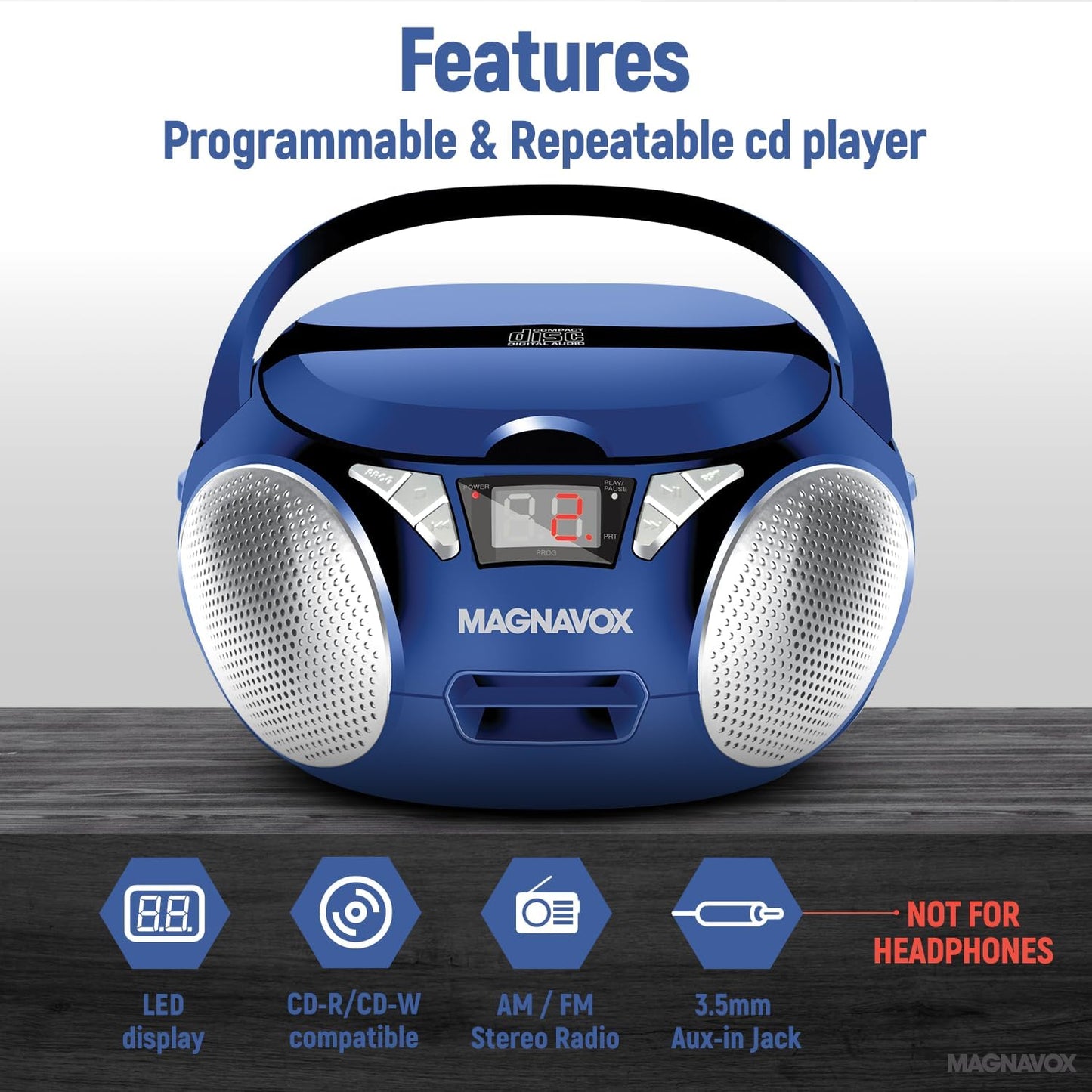 Magnavox 813164 Portable CD Boombox AM/FM Radio Blue