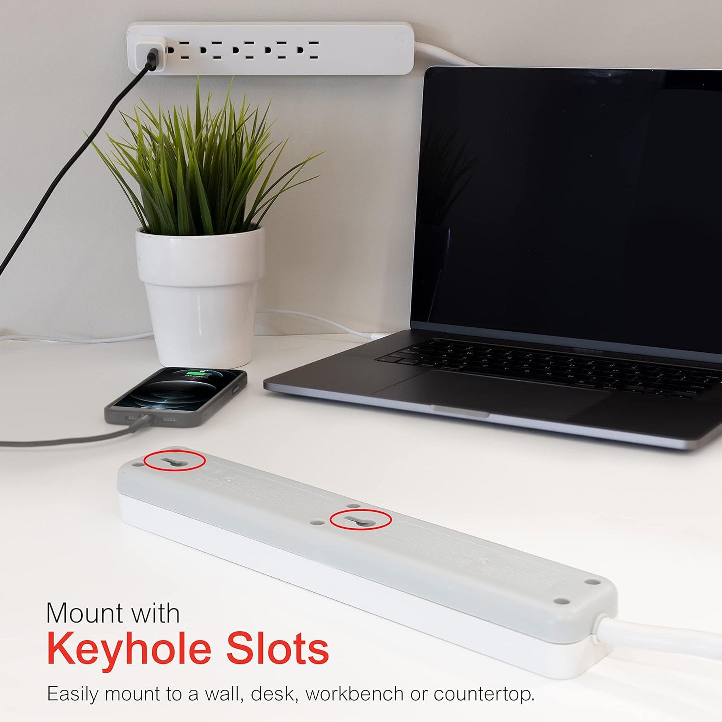 GE 57869 6-Outlet Surge Protector 8ft Cord White