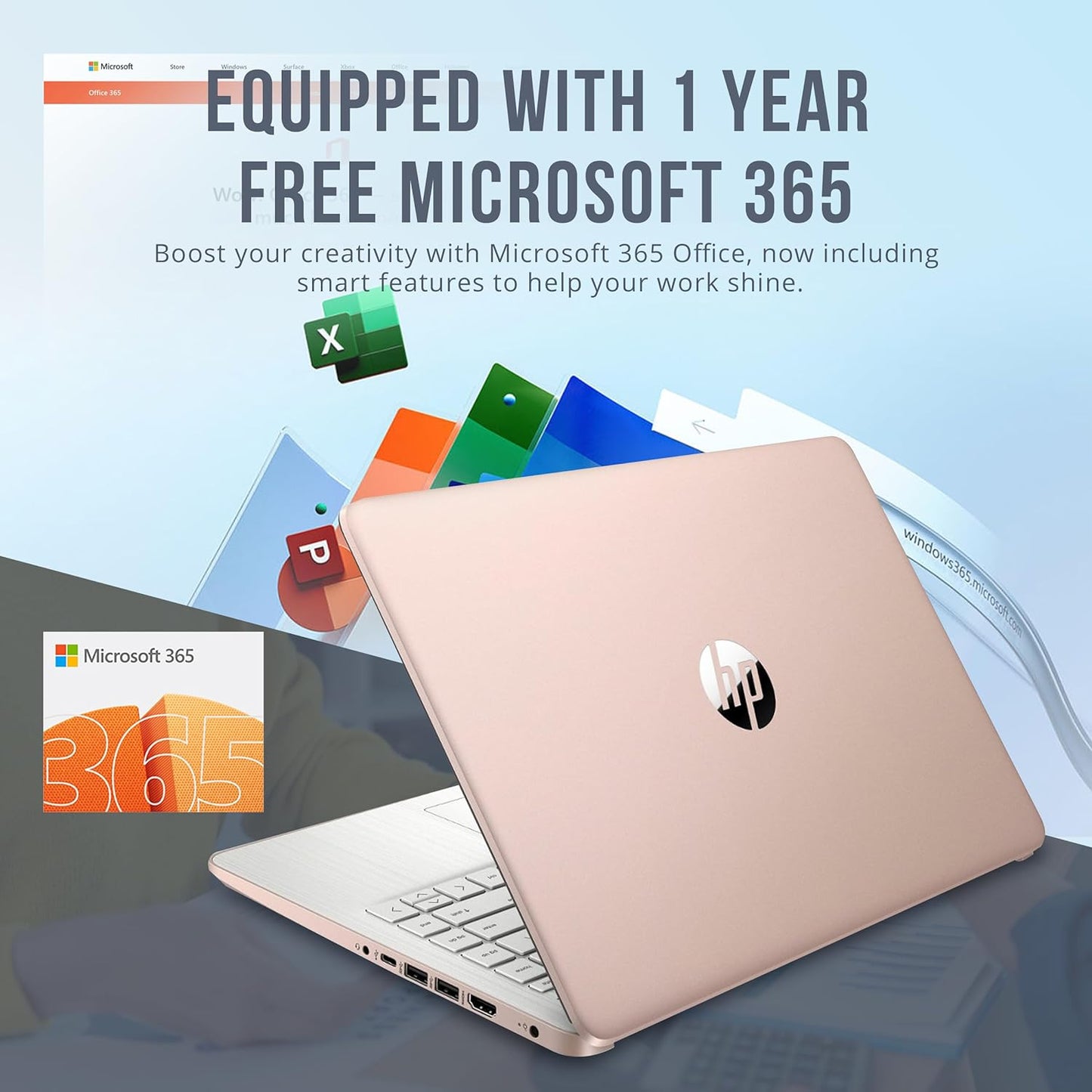 HP Stream 14" HD Laptop, 16GB RAM, 288GB Storage, Gold