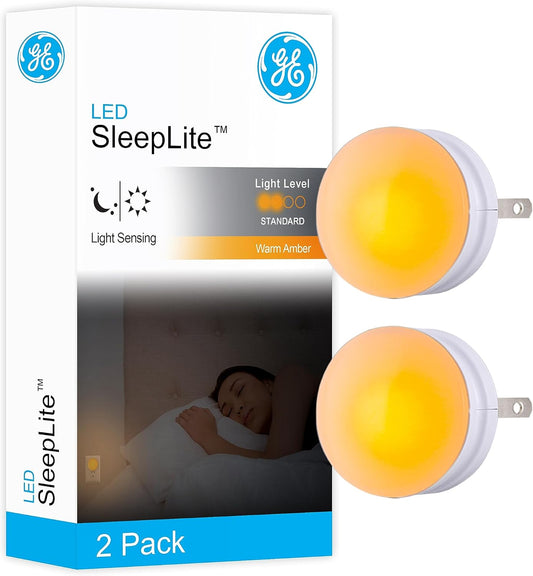 GE 45247 SleepLite LED Night Light 2-Pack Amber Dusk-to-Dawn