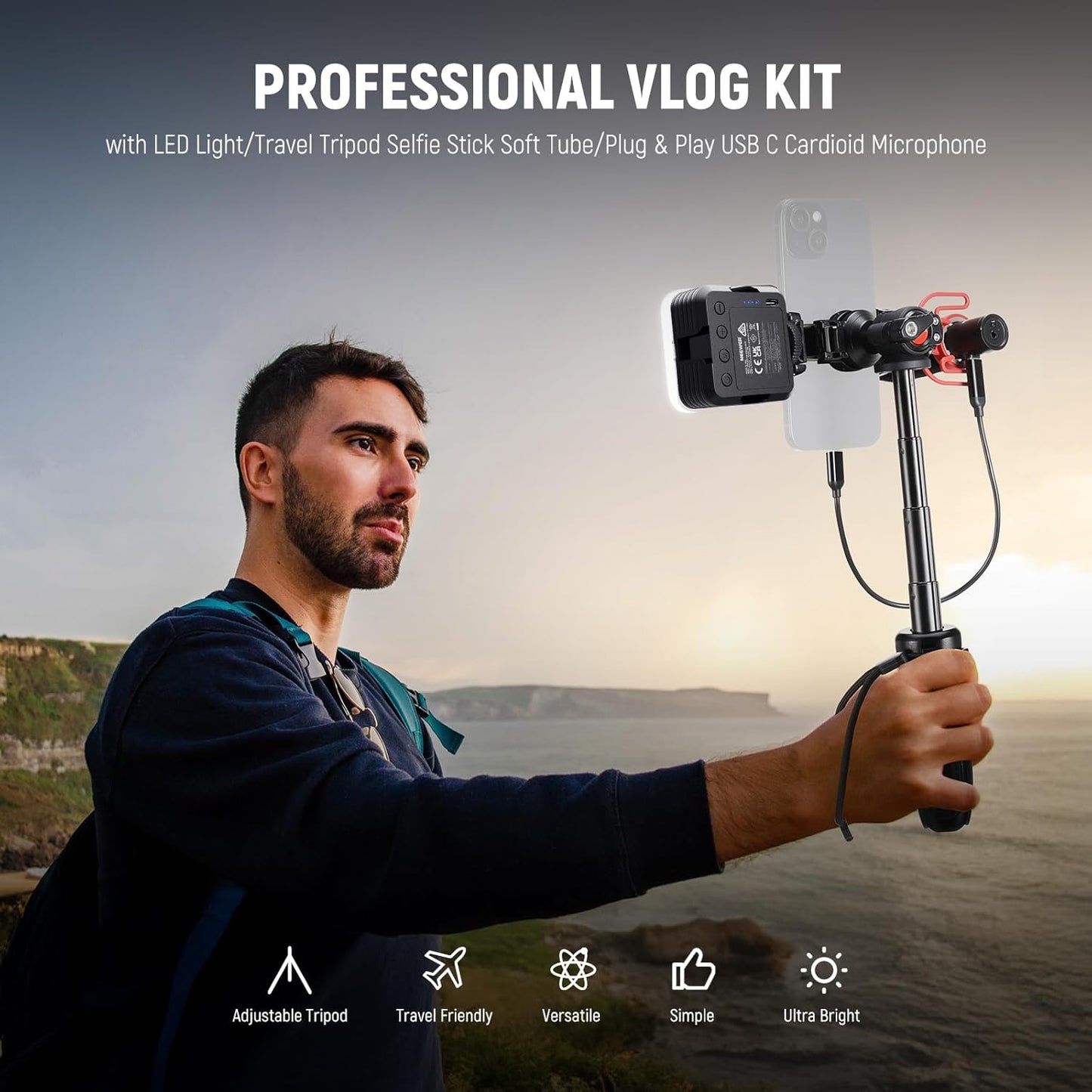 Neewer 10105101 Phone Vlogging Kit with LED Light and Microphone