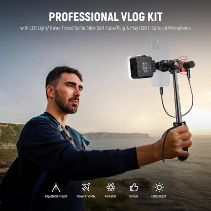 Neewer 10105101 Phone Vlogging Kit with LED Light and Microphone