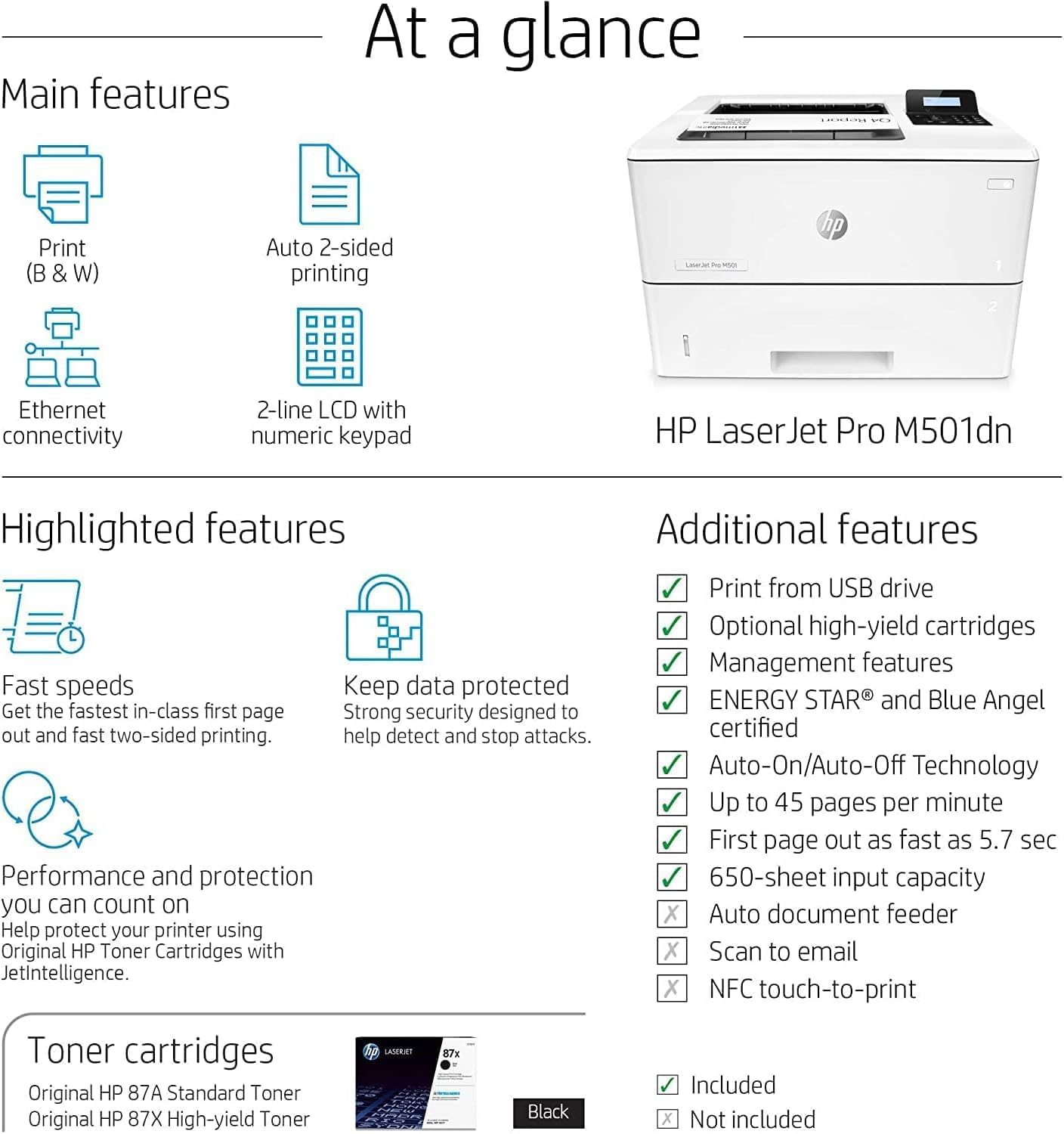 HP M501dn LaserJet Pro Printer Duplex (Renewed)