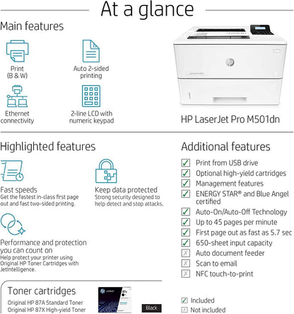 HP M501dn LaserJet Pro Printer Duplex (Renewed)