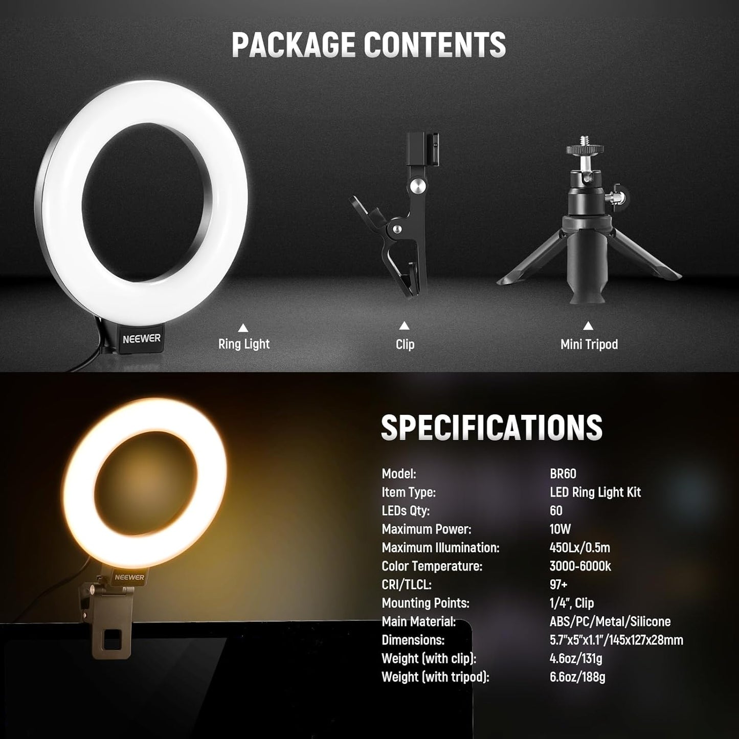 Neewer 10104607 5" LED Ring Light Video Conference Kit