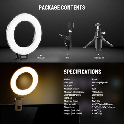 Neewer 10104607 5" LED Ring Light Video Conference Kit